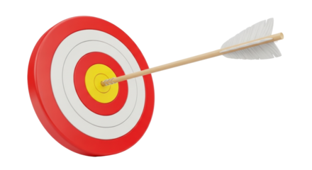 Isolated target with arrow in center, bullseye achievement, conceptual marketing design