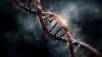 Abstract visualization of a glowing DNA double helix structure representing genetics life and scientific discovery