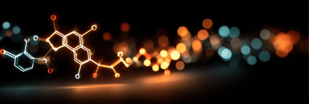 Colorful Molecular Structure With Glowing Elements Creates an Abstract Design for Scientific Themes and Creativity