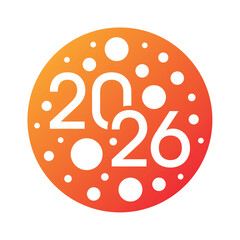 2026 logo in orange circle. 2026 concept. 2026 logo for calendar, agenda, education, business