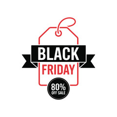 "Black Friday Sale Tag with Ribbon and 80% Discount Label"