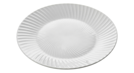Isolated porcelain plate with ribbed design, elegant tableware for stylish dining experience