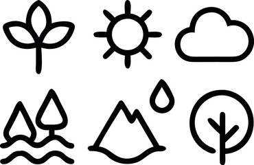 Minimal Nature and Tree Icon Set with Eco Elements – Line Style Environmental Symbols