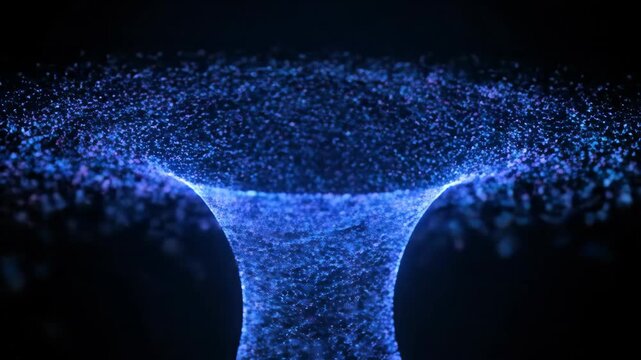 Blue Particles Flowing Through Funnel Shaped Structure in Dark Background 4K Stock Video