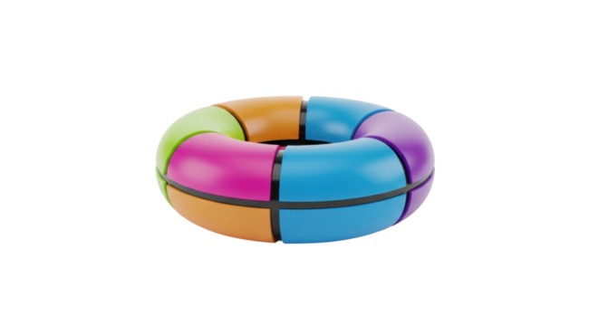 Isolated Colorful Torus Puzzle Toy, Rounded with Segmented Pieces, Visual Brainteaser Game