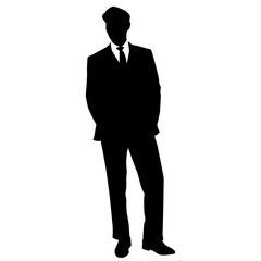 silhouette of a well dressed businessman standing with both hands in his pockets. © Dimas Creative