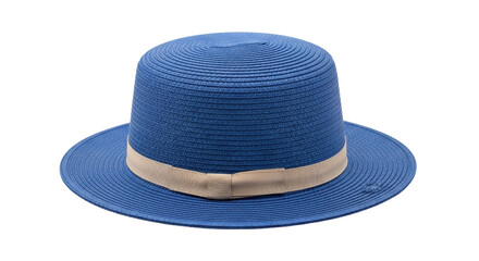 Isolated sunhat, woven blue sun hat with band, woman's fashion, stylish headwear for summer