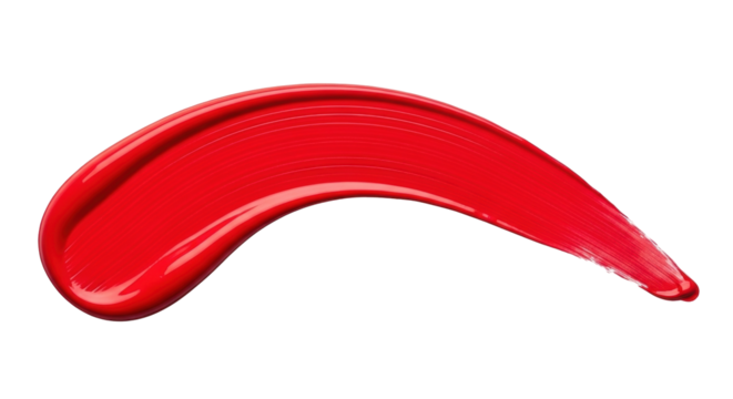 Isolated Bright red lip gloss swatch, smudged color cosmetics sample on a neutral backdrop