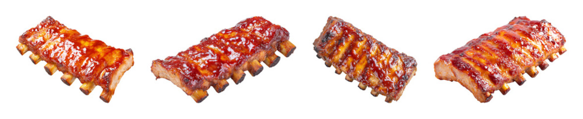 Delicious BBQ Ribs with Glaze, Savory Meat Dish, Perfect for Culinary Marketing PNG set with...