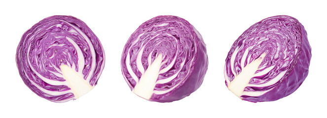 Vibrant Red Cabbage Halves: Fresh, Healthy, and Wholesome Vegetable Slices for Culinary Design, PNG set with transparent background