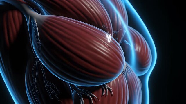 Detailed anatomical illustration of human muscle structure in vibrant detail
