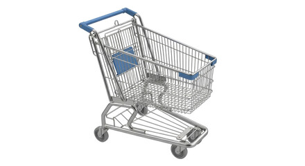 Isolated metal shopping cart with blue handle for carrying items in the grocery store © Johanna
