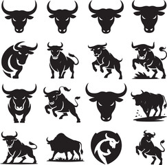 Collection of Powerful Bull Silhouette Vector Illustrations for Graphic Design Projects and Creative Content Generation