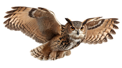Fototapeta premium Owl flying and hunting isolated on transparent background