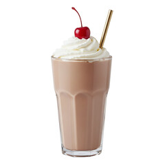 Chocolate milkshake with whipped cream and cherry