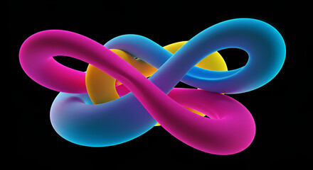 Colorful Mobius Strip Knot: A Modern Abstract Design on Black Background
