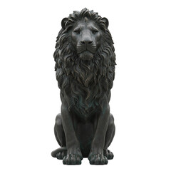Majestic bronze lion statue sitting front view © PNG Lab