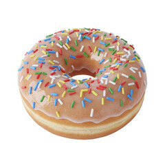 Glazed donut with colorful rainbow sprinkles isolated