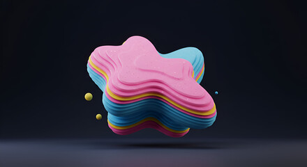 Abstract layered shape with vibrant pastel colors on a dark background