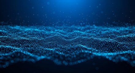 Dynamic blue particle wave background for technology and data visualization