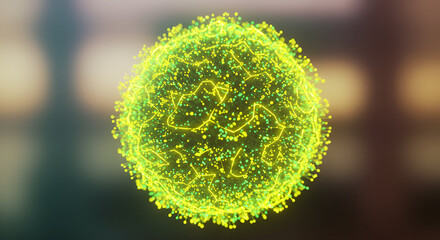 Abstract rendering of a glowing sphere with intricate connections, bright and vibrant