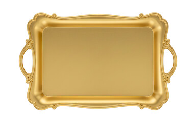 Empty vintage gold serving tray with handles