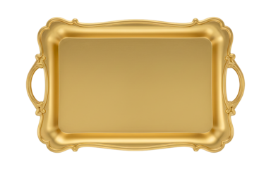 Empty vintage gold serving tray with handles