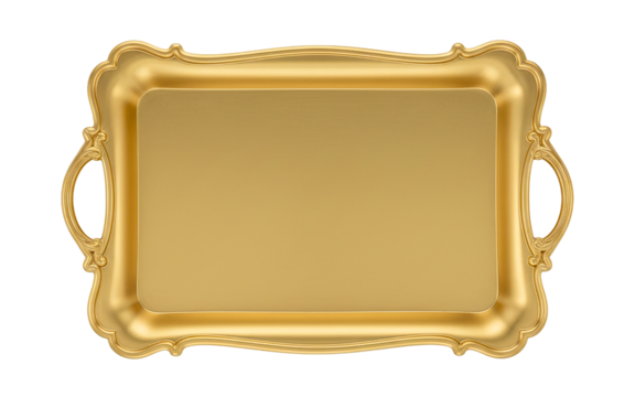 Empty vintage gold serving tray with handles