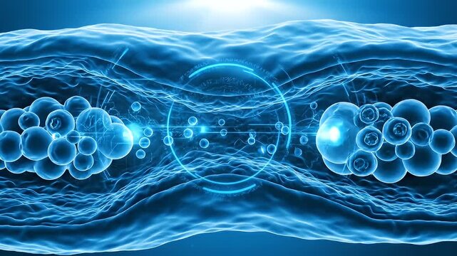 Abstract microscopic view of a biological structure with glowing elements
