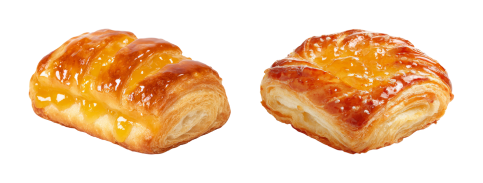 Delicious golden-brown pastry with sweet fruit filling, showcasing flaky layers and a glistening glaze, perfect for breakfast or dessert PNG set with transparent background