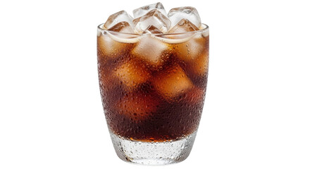 Isolated glass of cola beverage with ice cubes, cool refreshing drink, fresh bubbles