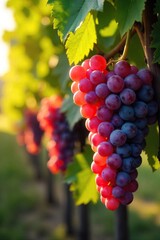 Golden Hour Grapes Ripe Bunches Hanging Heavy on a Mature Vine, Ready for Autumn Harvest