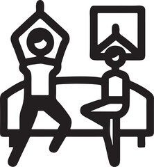 Two people practicing yoga poses on a couch with hands in prayer position