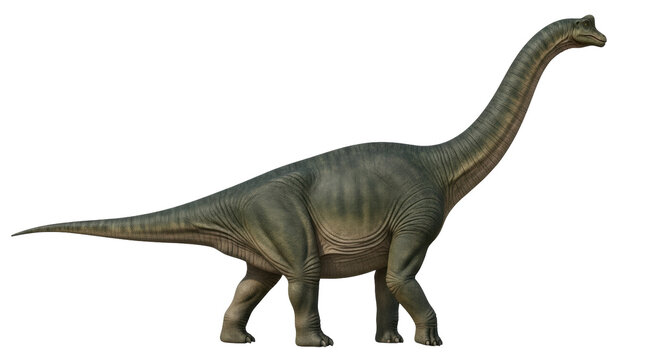 Isolated dinosaur, sauropod with long neck and tail, extinct animal, large prehistoric creature
