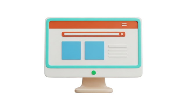Isolated monitor illustration of a browser page with two blue boxes and text elements