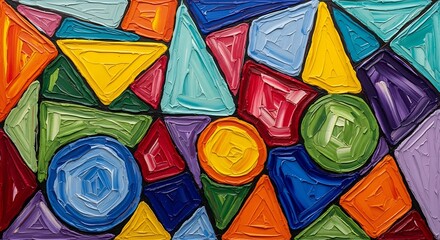 Abstract Geometric Shapes in Vibrant Colors Oil Painting Style Graphic Design