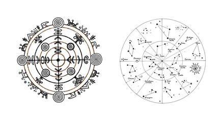 Mystical Celestial Designs: Astrological Chart and Ancient Symbol
