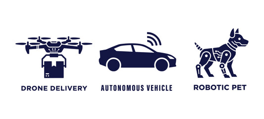 Drone Delivery Autonomous Vehicle Robotic Pet Icons Blue package