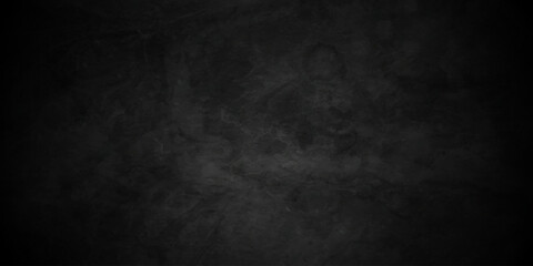 Dark black grunge textured concrete background. Panorama dark grey black slate background or texture. Vector black concrete texture. Stone wall background.	
