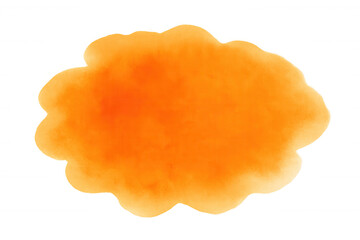 Orange watercolor splash creating an abstract fluid blob of textured paint gradient on a transparent background