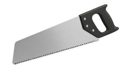 Isolated handsaw tool for cutting wood at home or in carpentry, metal blade, black handle