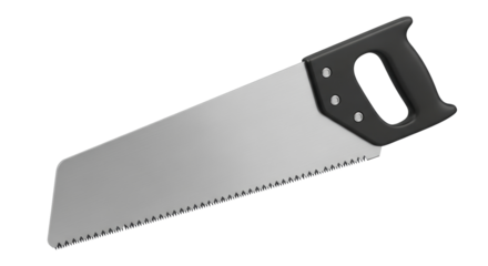 Isolated handsaw tool for cutting wood at home or in carpentry, metal blade, black handle