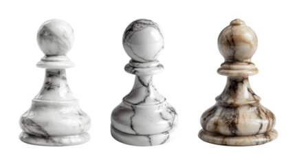 Elegant marble chess pawn and bishop pieces, showcasing natural veining and luxurious texture, perfect for strategy and luxury branding PNG set with transparent background