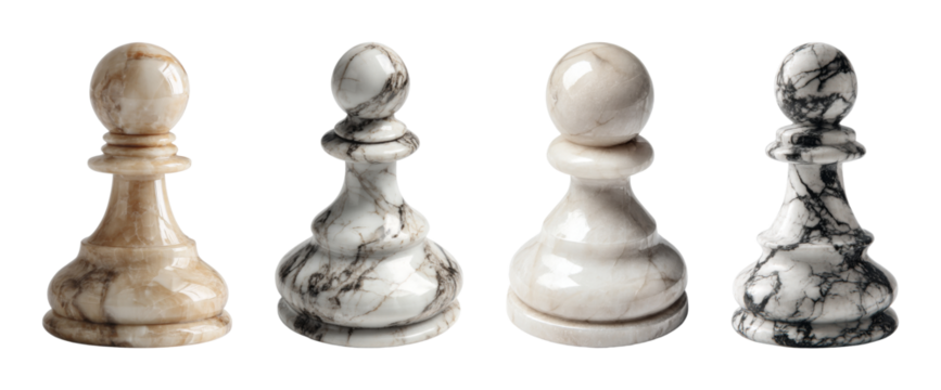 Elegant marble chess pawn collection, showcasing natural stone textures and sophisticated design, perfect for luxury branding and strategic concepts, PNG set with transparent background