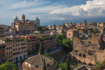 The elevated view on the Roman Forum and Rome from Palatine hill