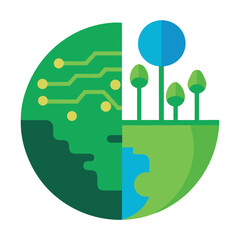 Half-Digital Half-Green Planet Representing Eco-Technology