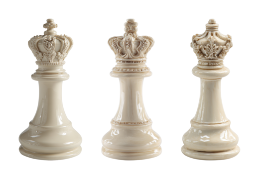 Elegant ivory chess king piece set, classic detailed design, studio lighting, centered composition, conveying strategy and royalty, ideal for business and game concepts PNG set with transparent bac...