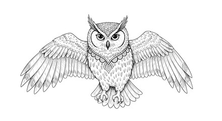 Majestic Owl Illustration with Intricate Details and Open Wings