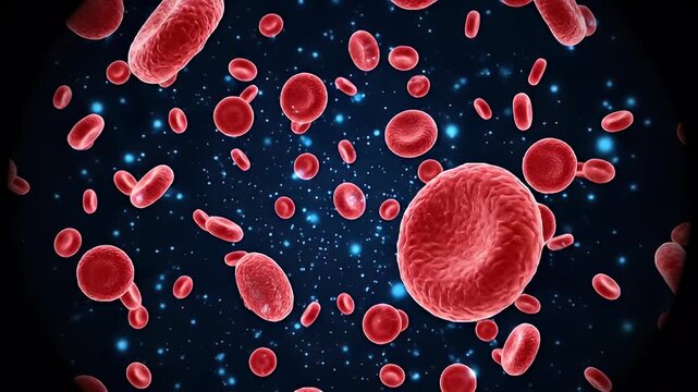 Microscopic view of red blood cells in a biological sample