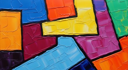 Colorful Abstract Acrylic Painting Thick Impasto Rectangles on Black Background